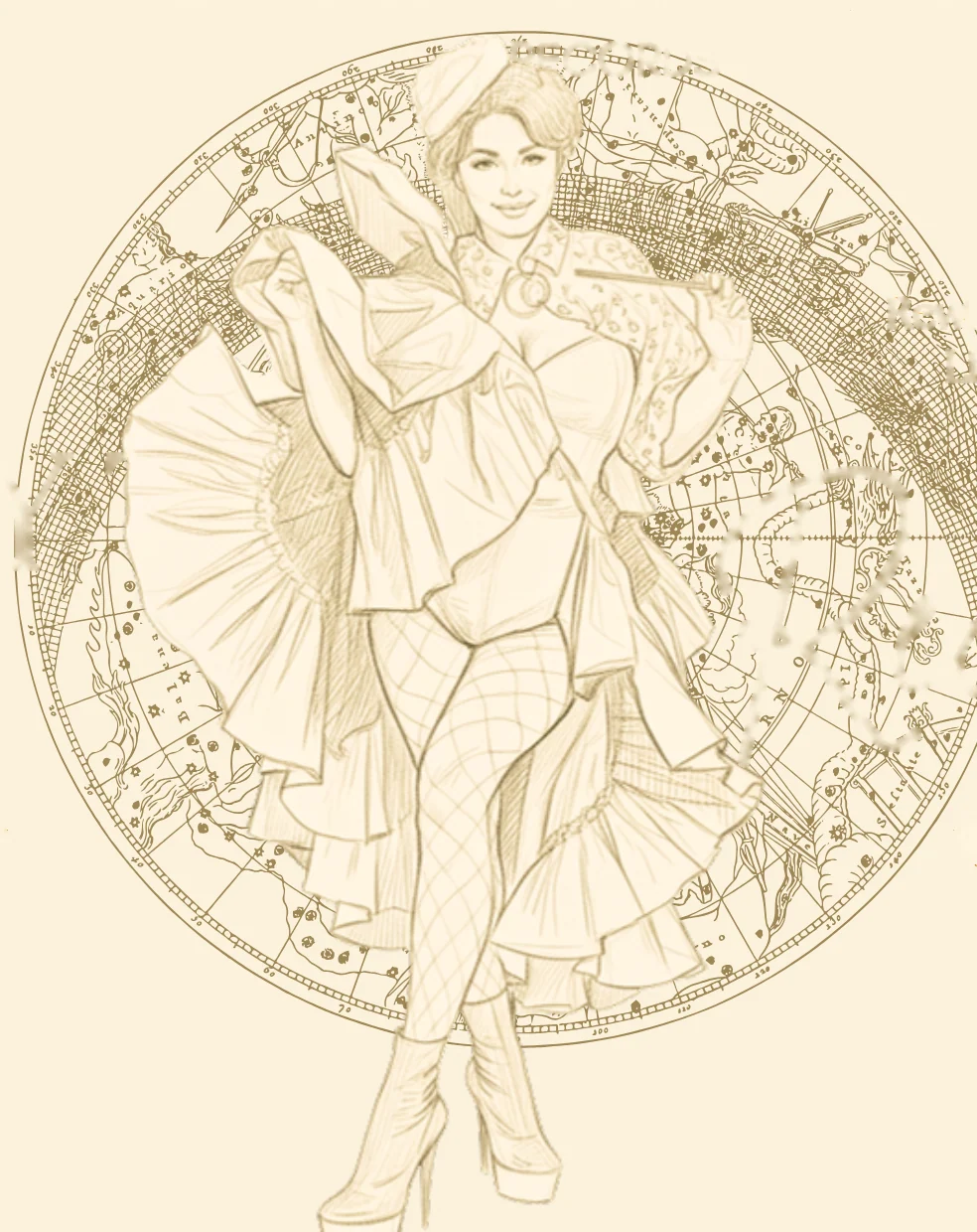 Hand-drawn birth chart wheel.